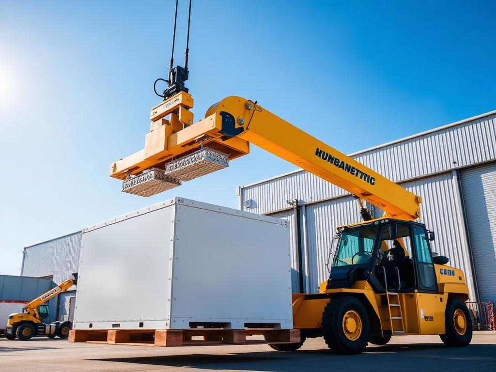 Crane loading industrial machinery